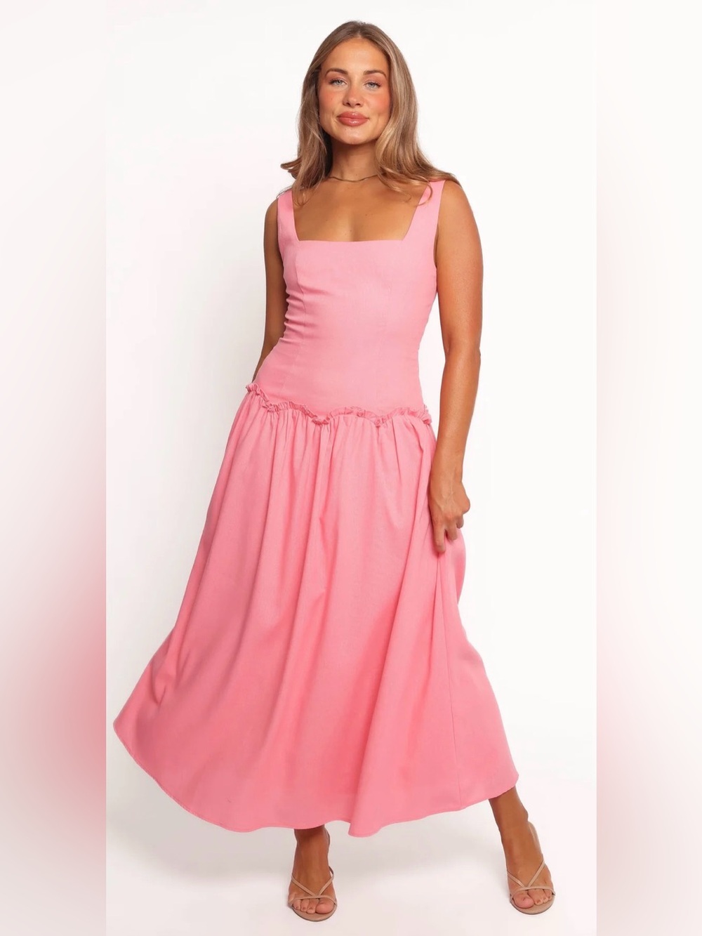 Petal & Pup A-line Clover Midi Dress Drop Waist Ruffle Trim Size 10 Cottagecore